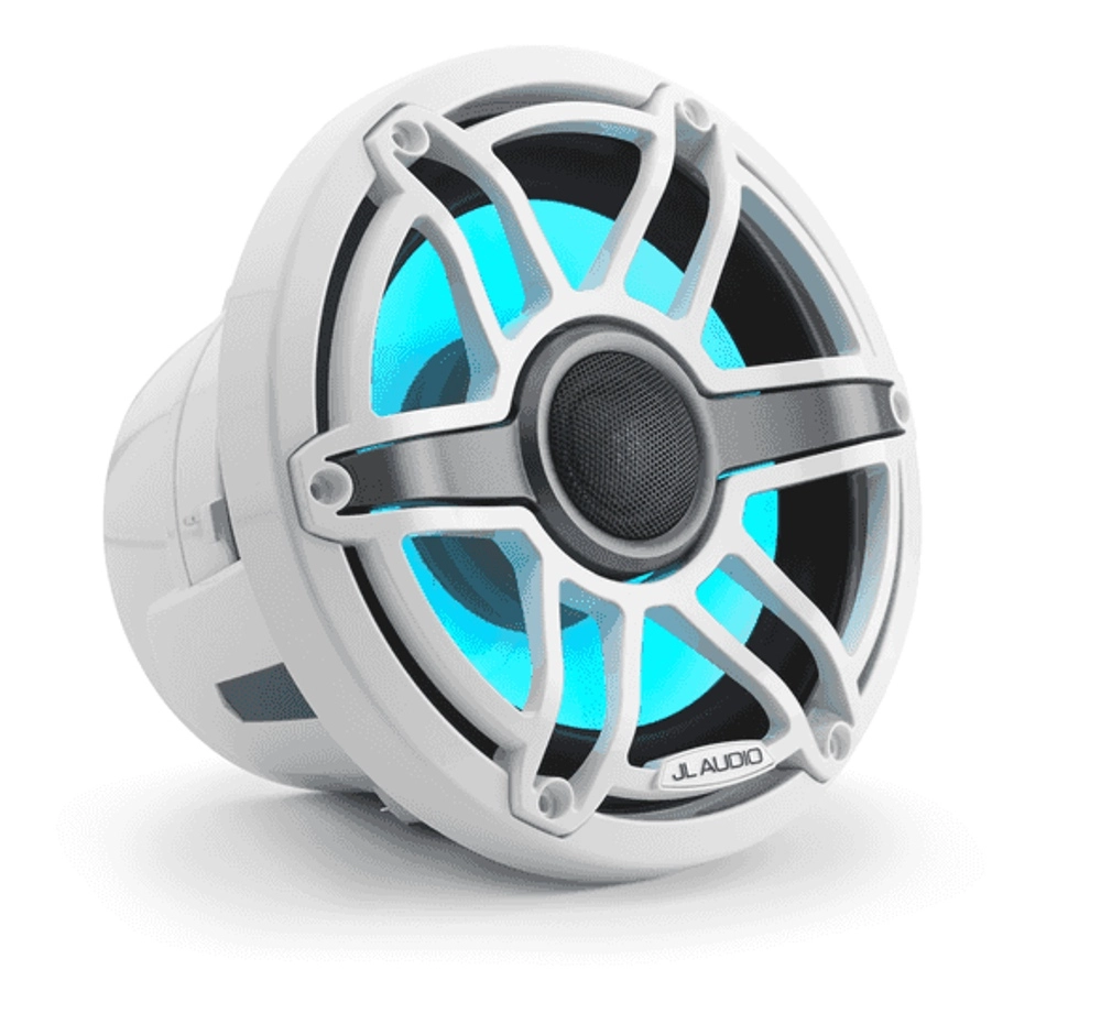 JL Audio M6-880X-S-GwGw-i 8.8in Marine Coaxial Speakers with Transflective LED Lighting Gloss White Trim Ring/Sport Grille JL Audio M6-880X-S-GwGw-i 8.8in Marine Coaxial Speakers with Transflective LED Lighting Gloss White Trim Ring/Sport Grille