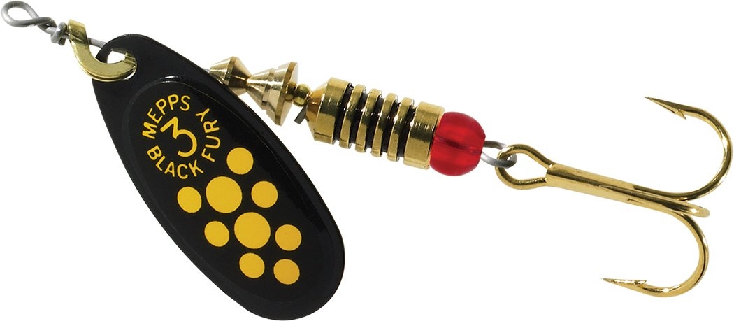 Mepps Black Fury Plain Treble Spinner Lure Yellow Dot #3 6.5g 