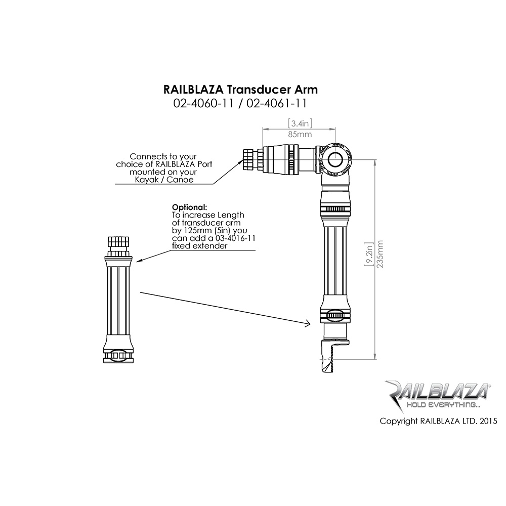 RAILBLAZA Kayak Sounder and Transducer Mount with Rotating Platform Head Unit