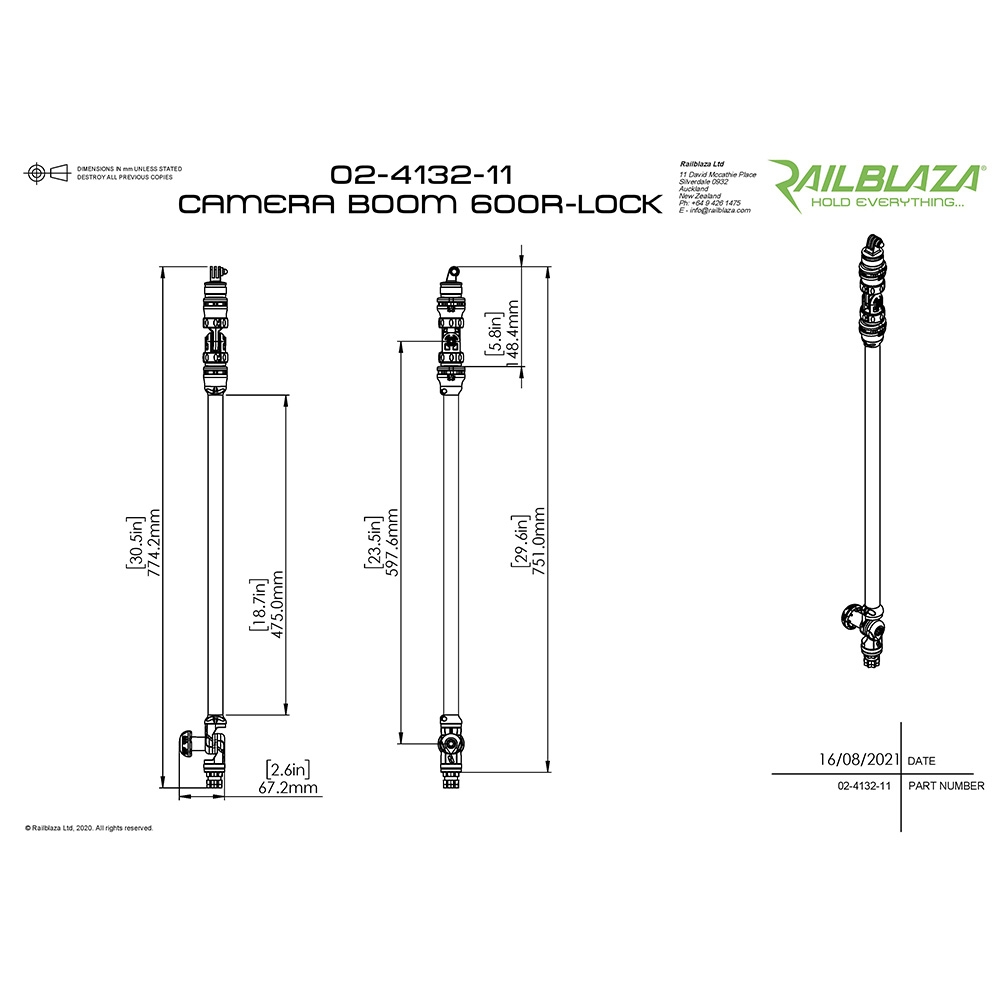RAILBLAZA Camera Boom 600 with R-LOCK