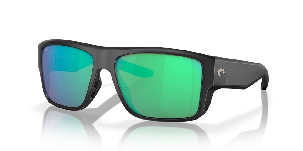 Costa Taxman Polarised Sunglasses Matte Black Frame Green Mirror Lens