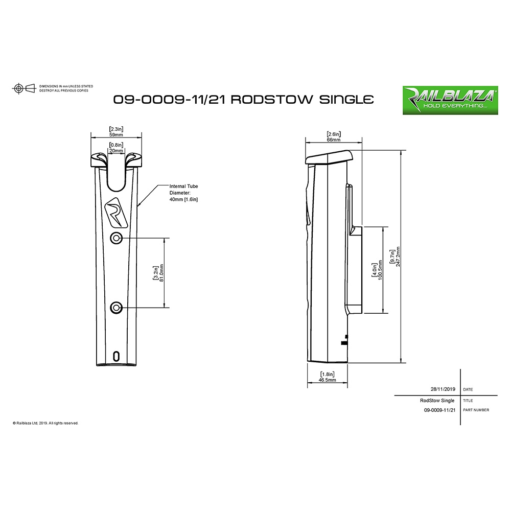 Railblaza RodStow Single Rod Holder Black