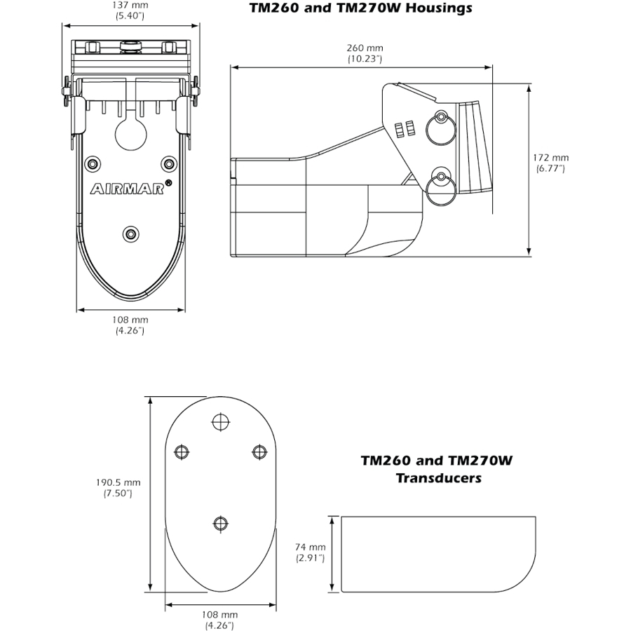 Airmar TM265C-LH-21HB Low-High CHIRP 1kW Transom Mount Transducer Humminbird 21-Pin