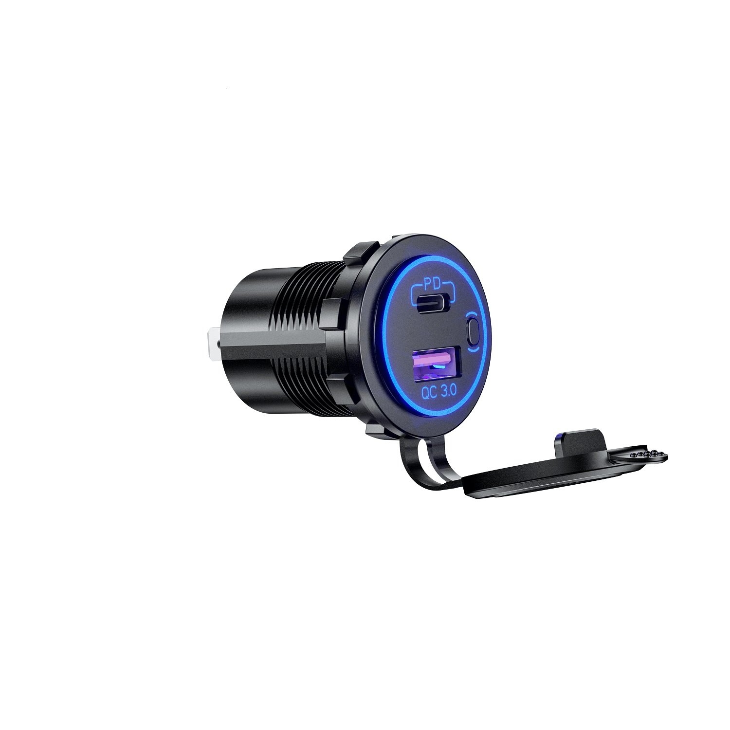 Waterproof USB and USB-C Fast Charger Socket with Switch 12/24V