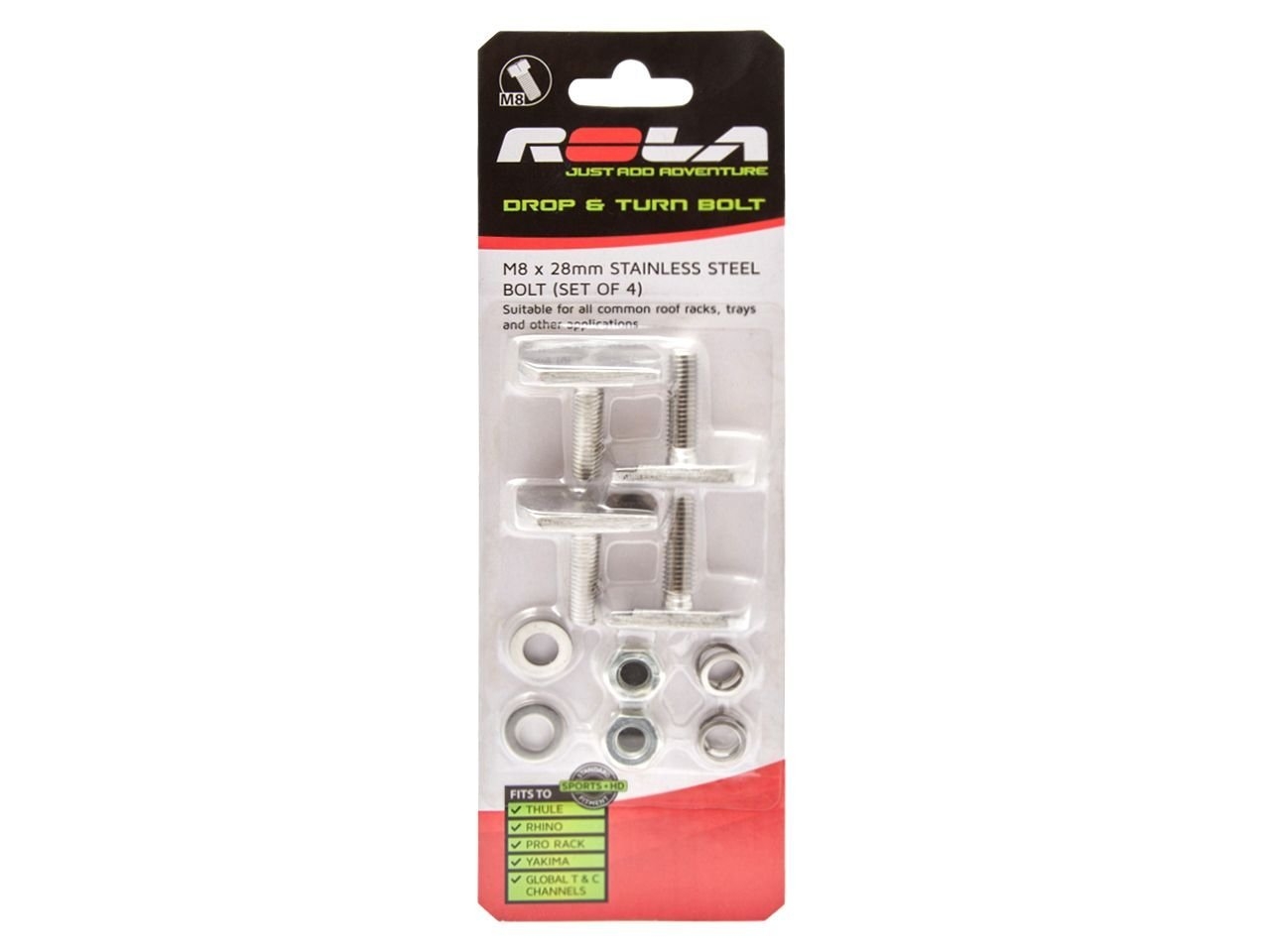Rola M8 X 28mm Stainless Steel Drop & Turn Bolt And Nut Set - 4 Pack