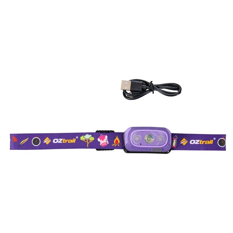 OZtrail Lumos Twinkle Kids Rechargeable Headlamp 80lm Purple