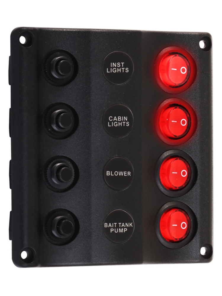 Wave LED 4-Way Switch Panel with Circuit Breakers Wave LED 4-Way Switch Panel with Circuit Breakers