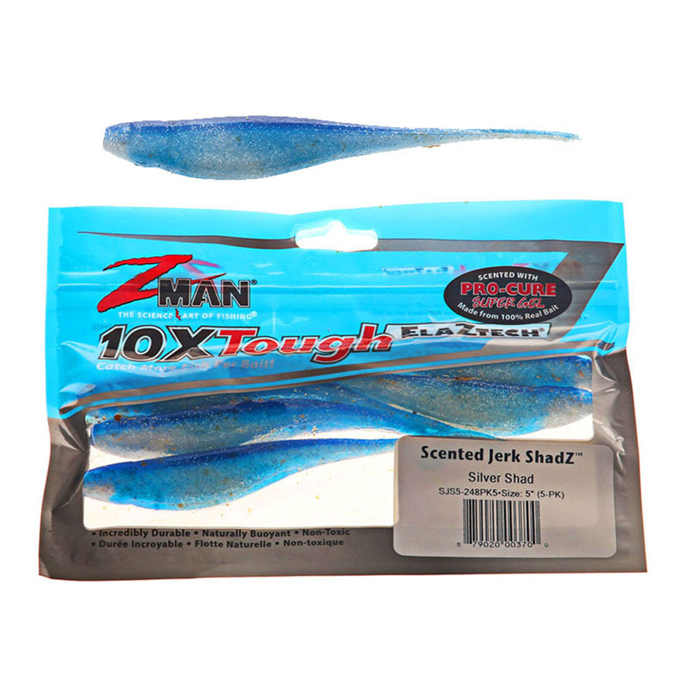 Z-Man Jerk ShadZ Scented Soft Bait 5in / 12.7cm Qty 5 Silver Shad