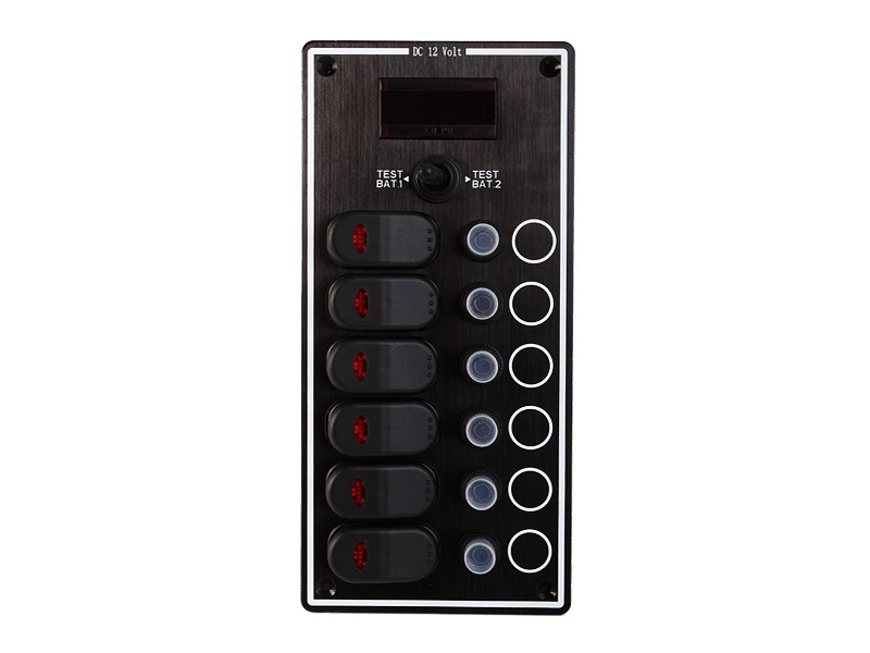 Waterproof 6-way Switch Panel with Digital Volt Meter