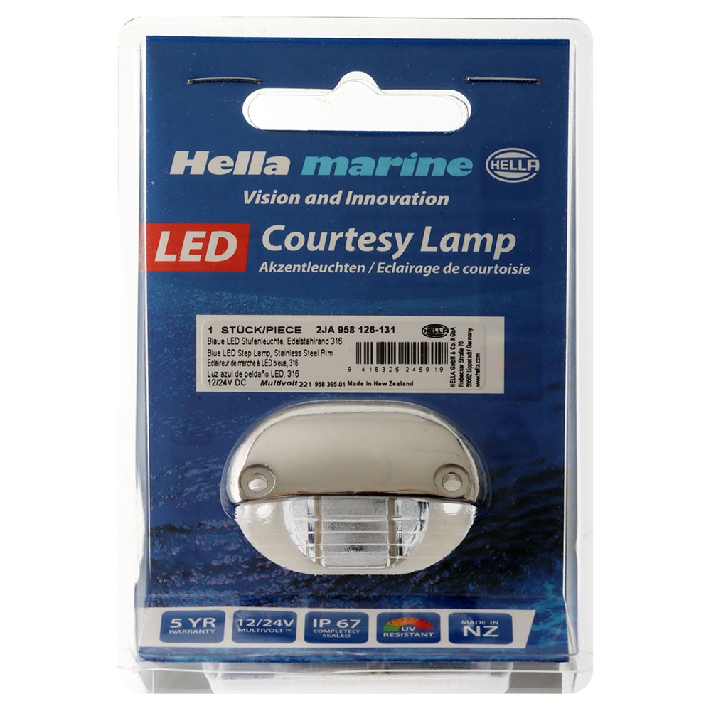 Hella Marine Easy Fit Gen 2 Step Lamp 12-24v 0.5w Blue LED Polished S/S Cap