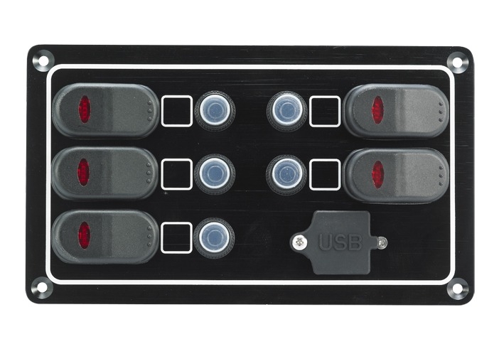 Waterproof Aluminium 5-Way Switch Panel with USB 12VDC