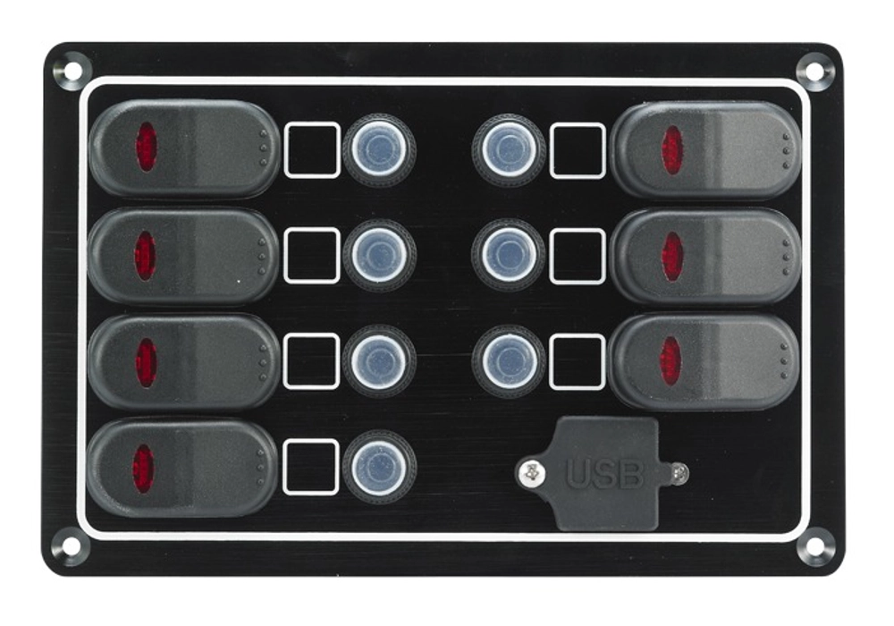 Waterproof Aluminium 7-Way Switch Panel with USB Waterproof Aluminium 7-Way Switch Panel with USB