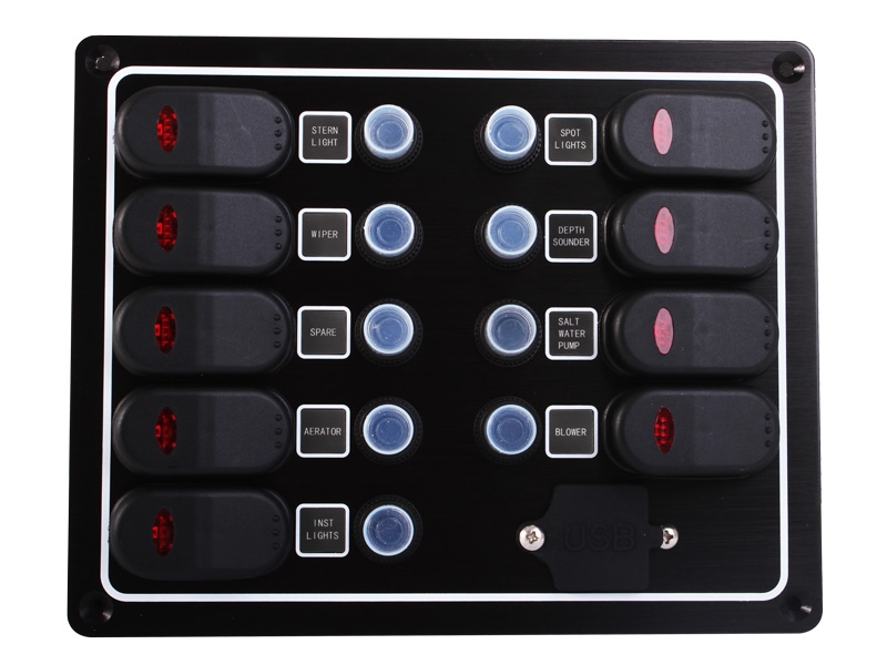 Waterproof Aluminium 9-Way Switch Panel with USB