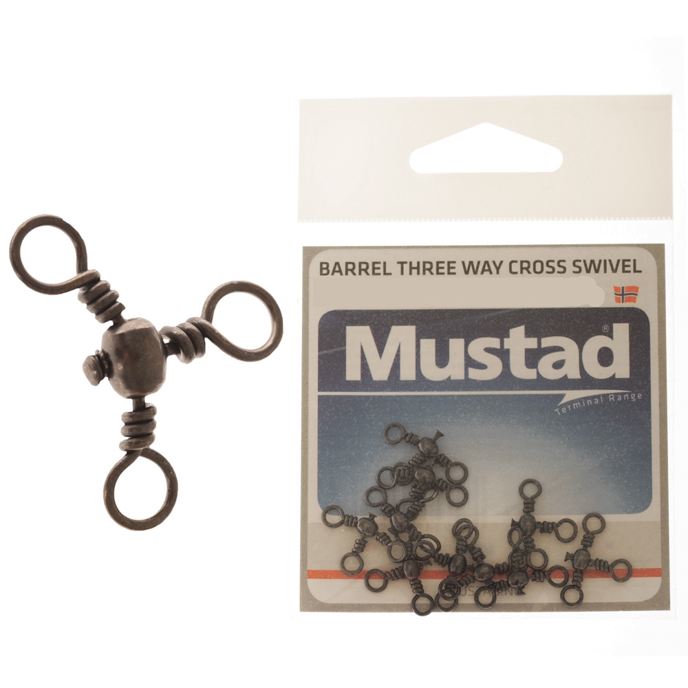 Mustad 3-Way Cross Barrel Canal Swivels Size 8 Qty 10