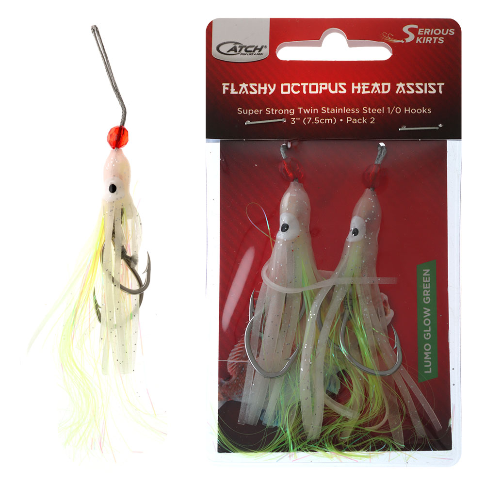 Catch Serious Skirt Assist Rig 3in Qty 2 Lumo Glow Green