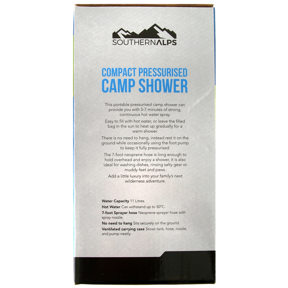 Southern Alps Pressurised Portable Shower with Foot Pump 11L