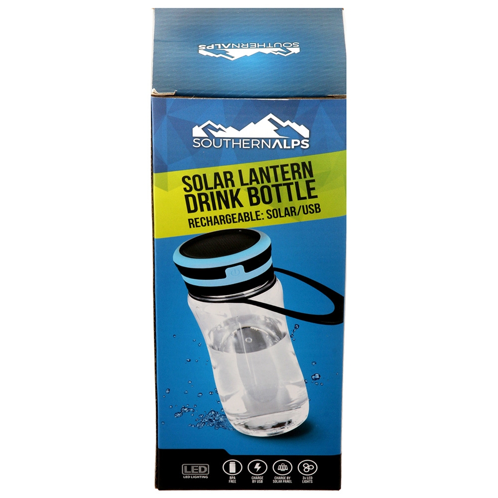 Southern Alps Drink Bottle with USB Solar Rechargeable Lantern 600ml