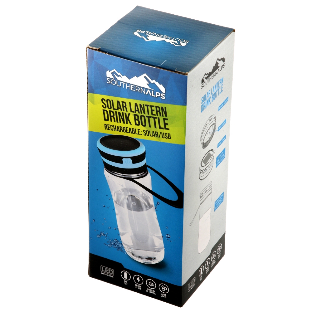 Southern Alps Drink Bottle with USB Solar Rechargeable Lantern 600ml