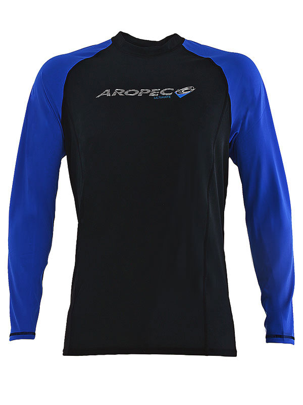 Aropec Lycra Mens Long Sleeve Rash Vest Black/Blue XL
