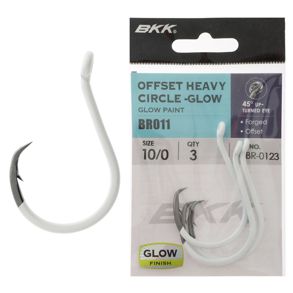 BKK Heavy Circle Hooks Glow 10/0 Qty 3