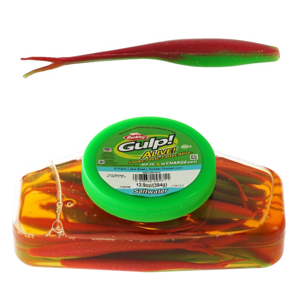 Berkley Gulp Alive Jerk Shad Soft Bait Tub 5in/13cm Nuclear Chicken
