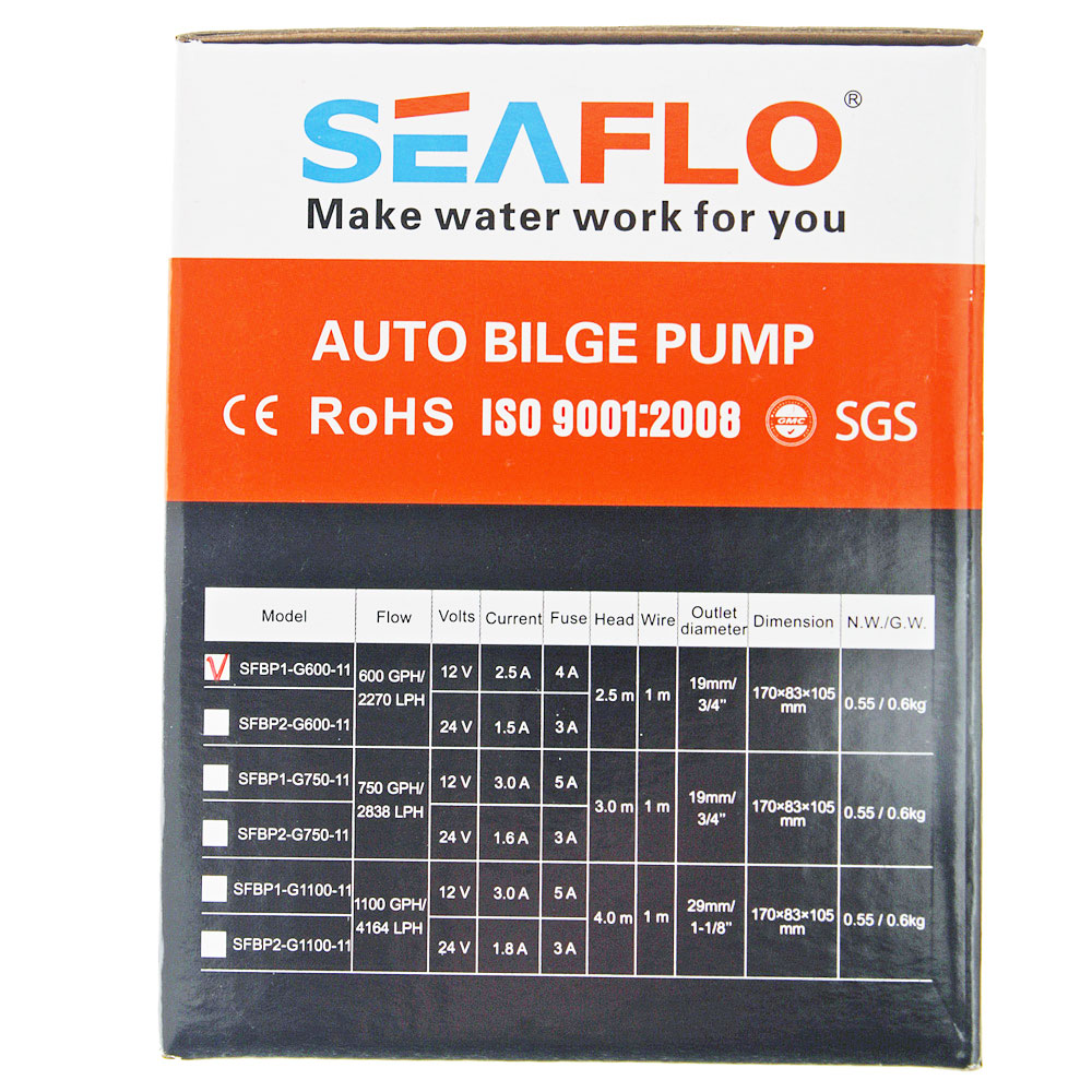 Seaflo 11 Series Auto Bilge Pump 12v 600GPH