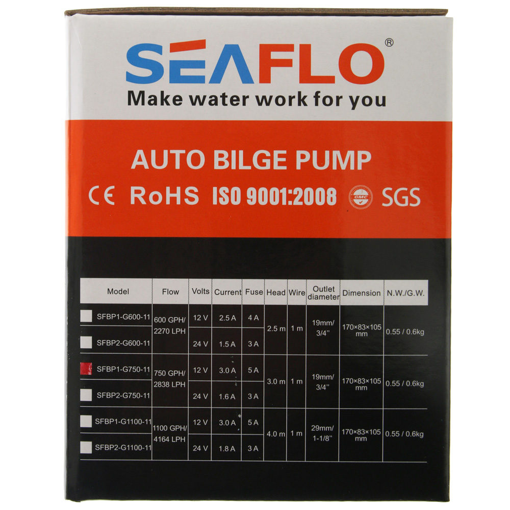 Seaflo 11 Series Auto Bilge Pump 12v 750GPH