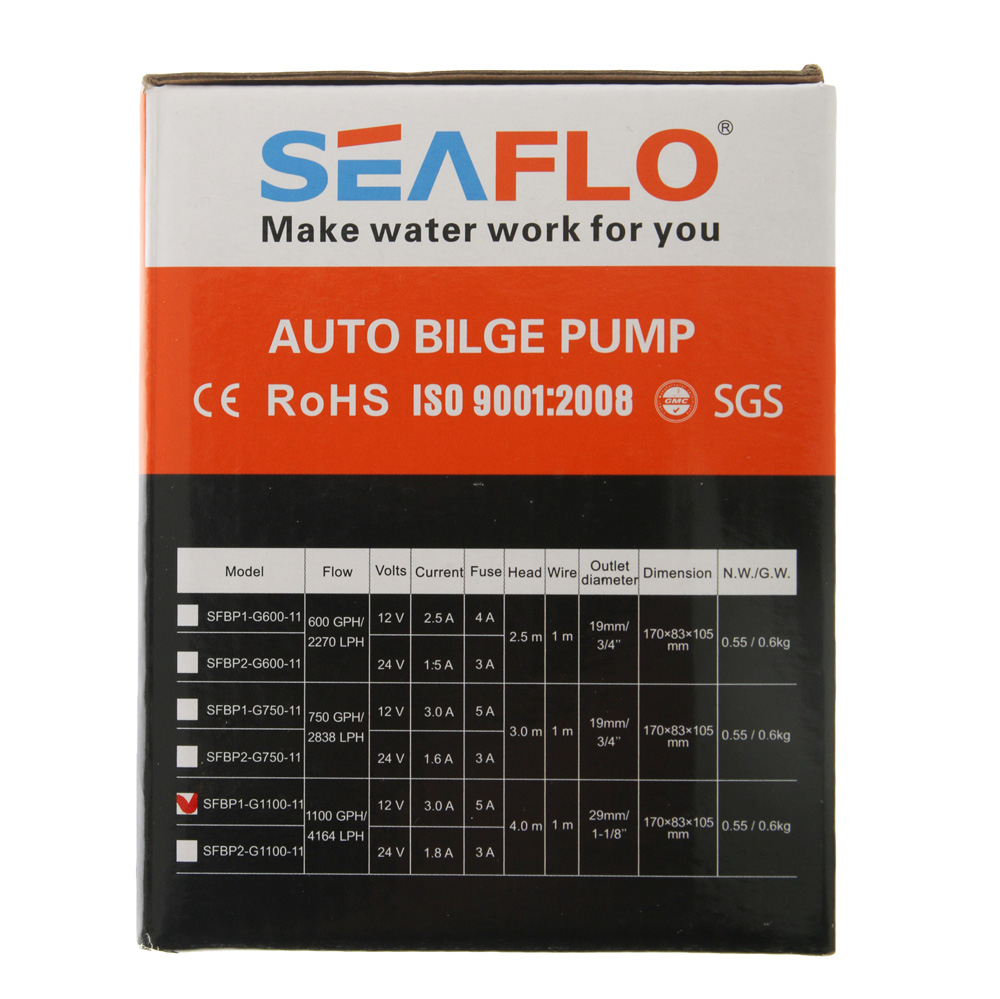 Seaflo 11 Series Auto Bilge Pump 1100GPH 12v