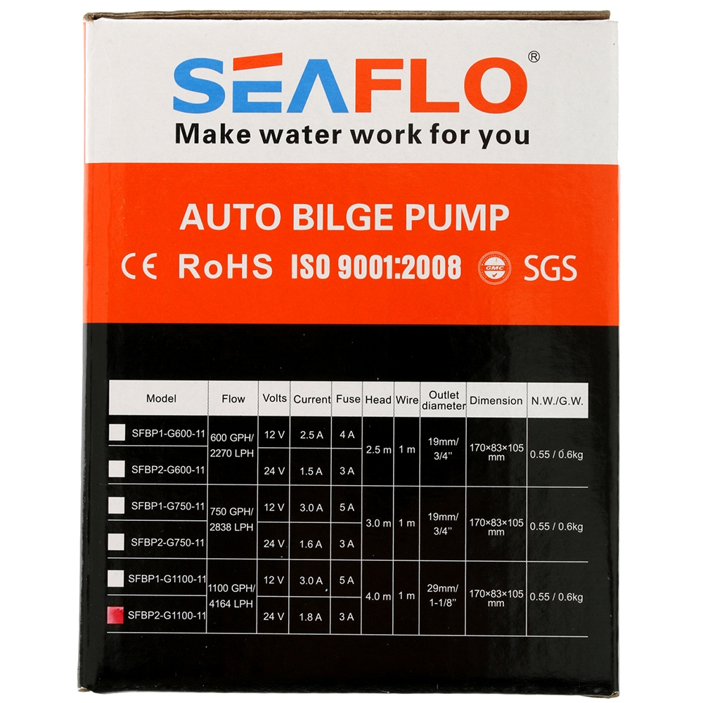 Seaflo 11 Series Auto Bilge Pump 1100GPH 24v - Returned Item