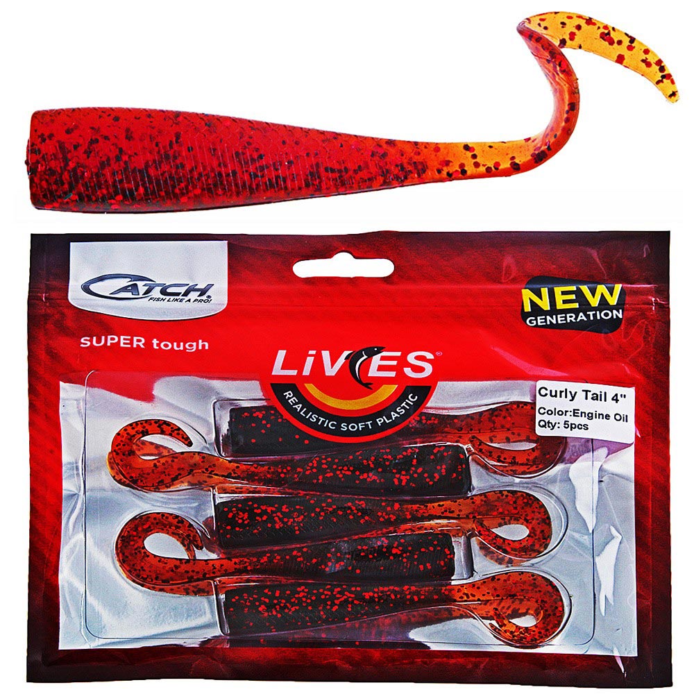 Catch Livies Soft Bait Curly Tail 10cm Engine Oil Qty 5