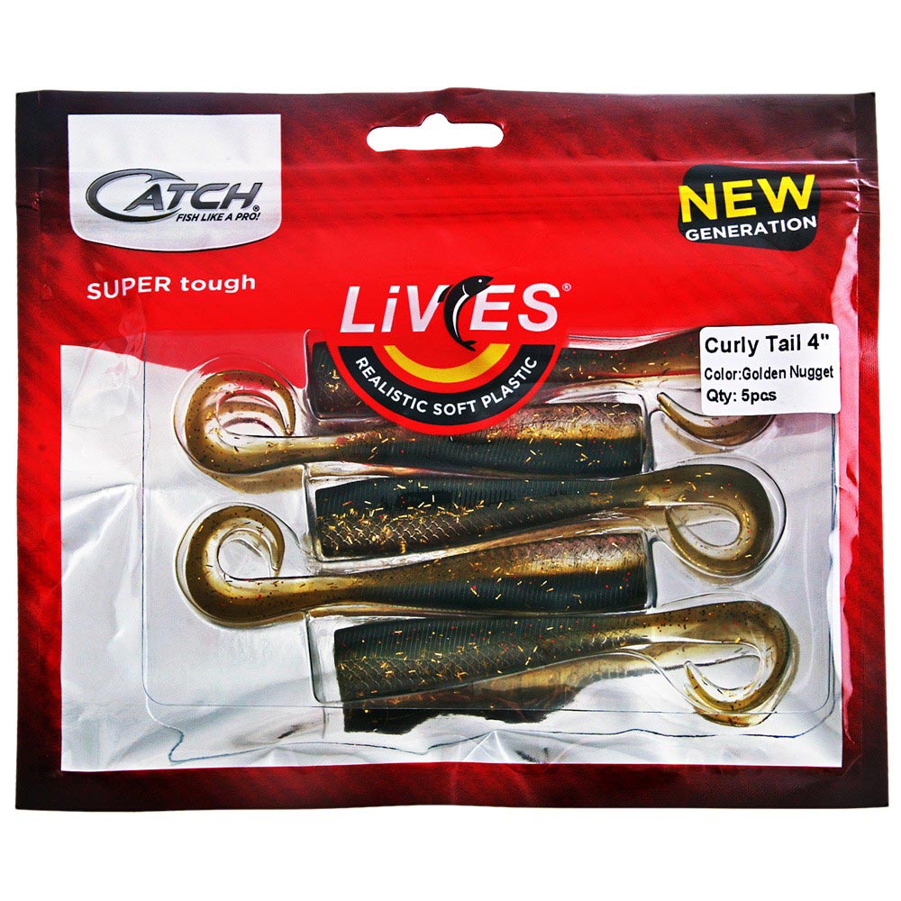 Catch Livies Soft Bait Curly Tail 10cm Golden Nugget Qty 5