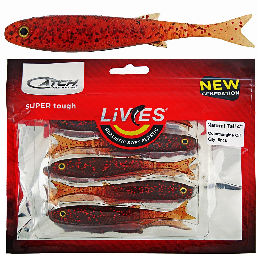 Catch Livies Soft Bait Natural Tail 4in Engine Oil Qty 5