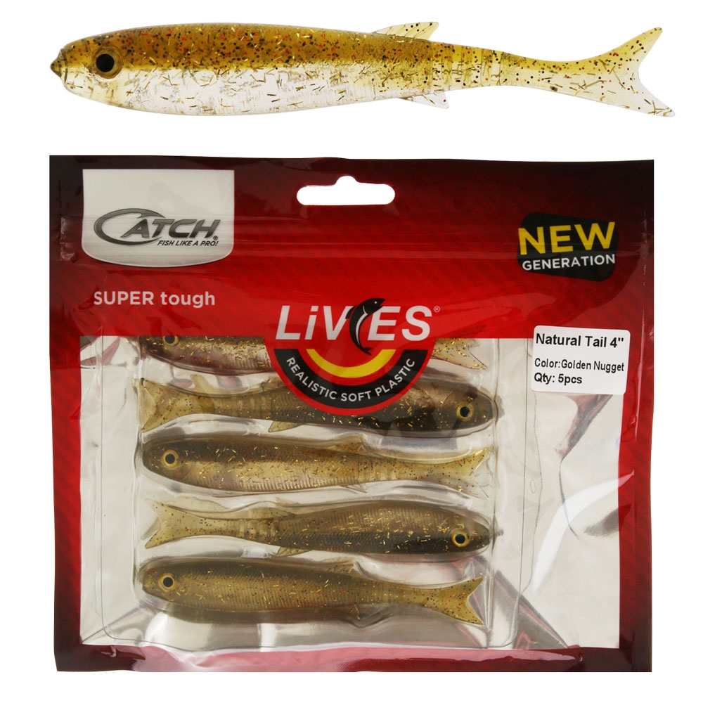 Catch Livies Soft Bait Natural Tail 4in Golden Nugget Qty 5