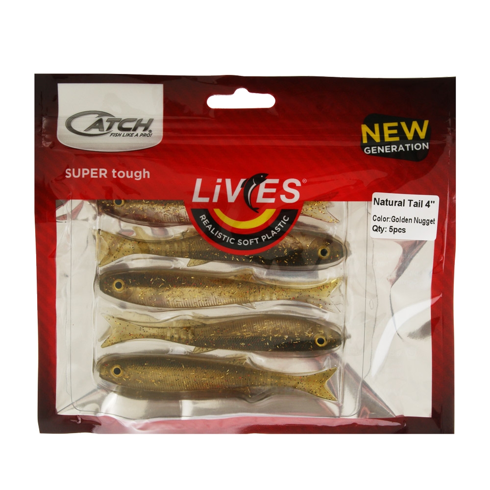 Catch Livies Soft Bait Natural Tail 4in Golden Nugget Qty 5
