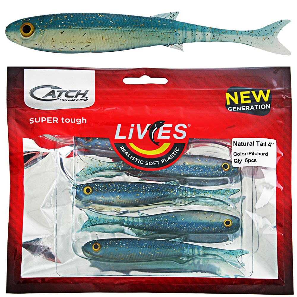 Catch Livies Soft Bait Natural Tail 4in Pilchard Qty 5