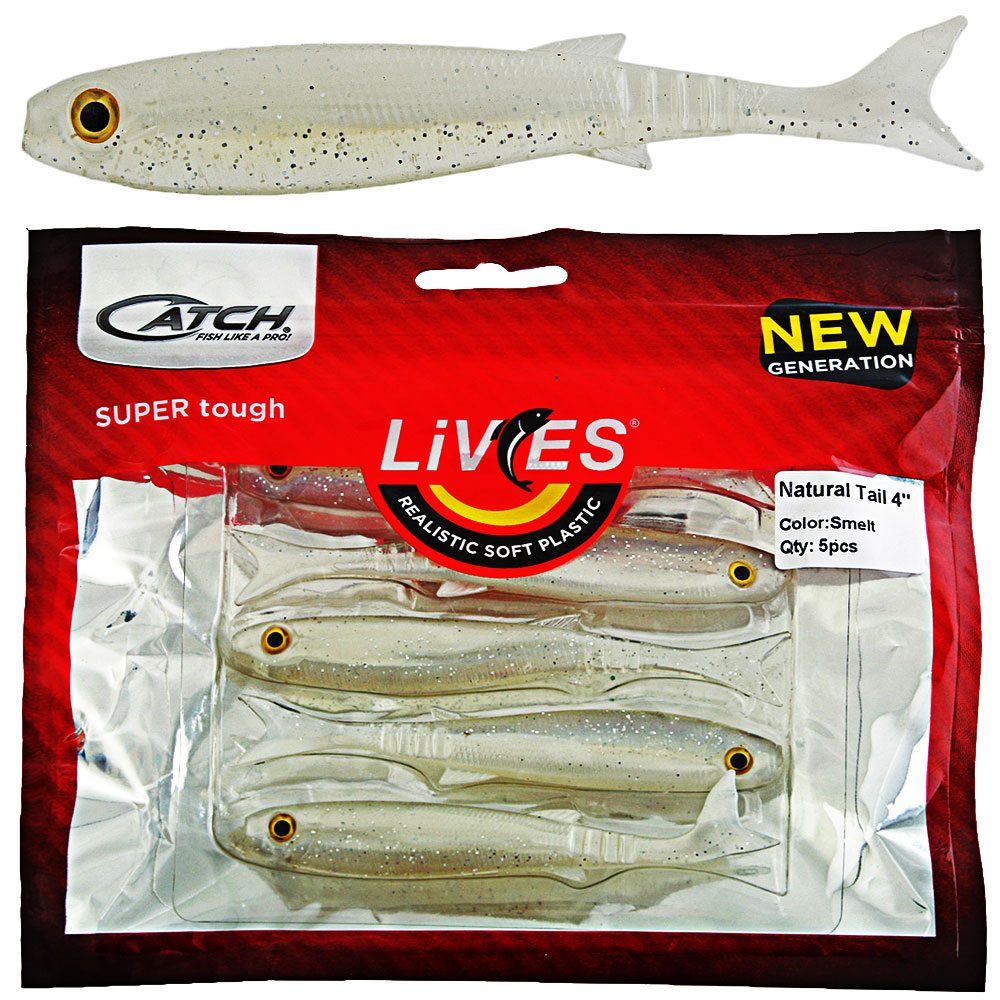 Catch Livies Soft Bait Natural Tail 4in Smelt Qty 5