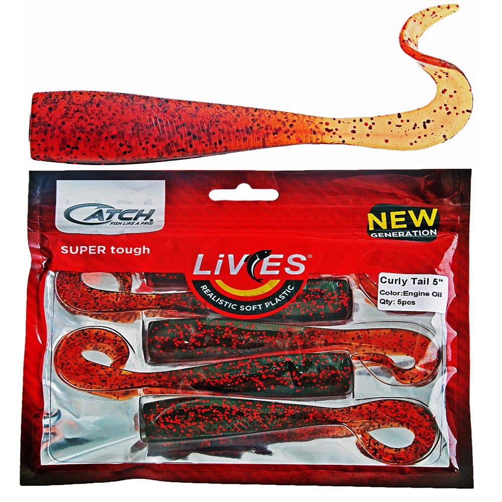 Catch Livies Soft Bait Curly Tail 12.7cm Engine Oil Qty 5