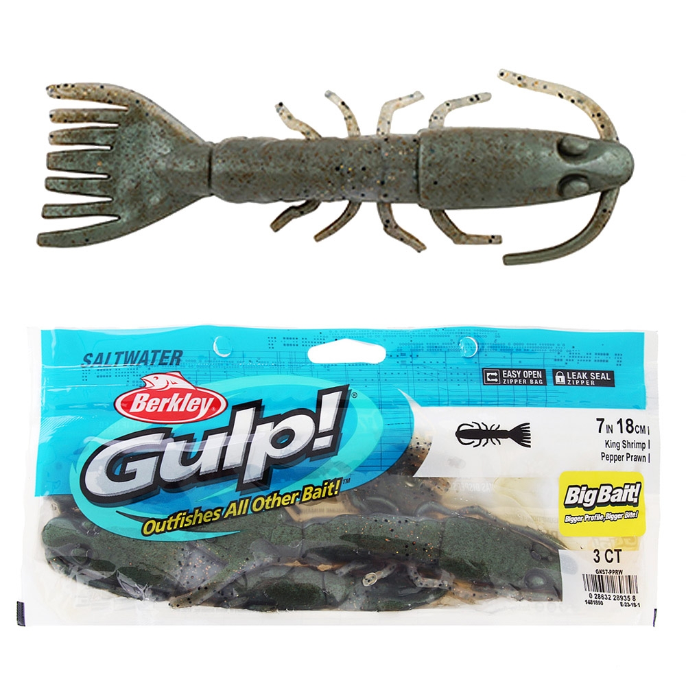 Berkley Gulp King Shrimp Soft Bait 18cm Qty 3 Pepper Prawn
