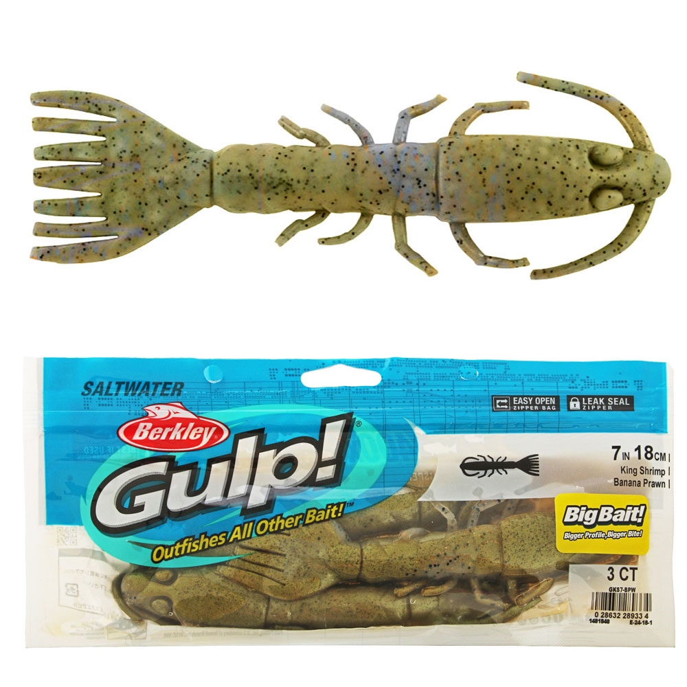 Berkley Gulp King Shrimp Soft Bait 18cm Qty 3 Banana Prawn