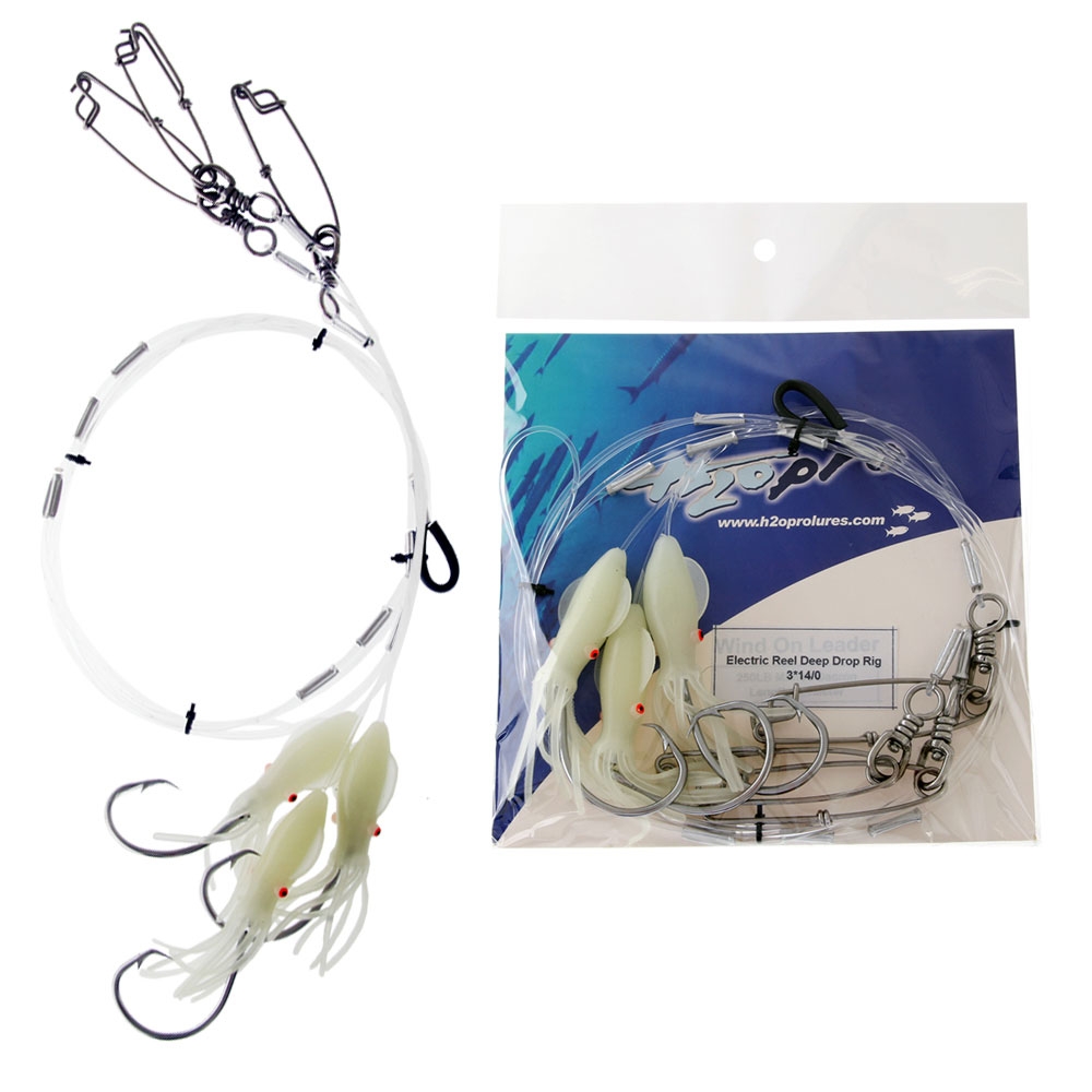 H2O Pro 3-Hook Electric Deep Dropper Rig 14/0 with Shark Clip On Spool