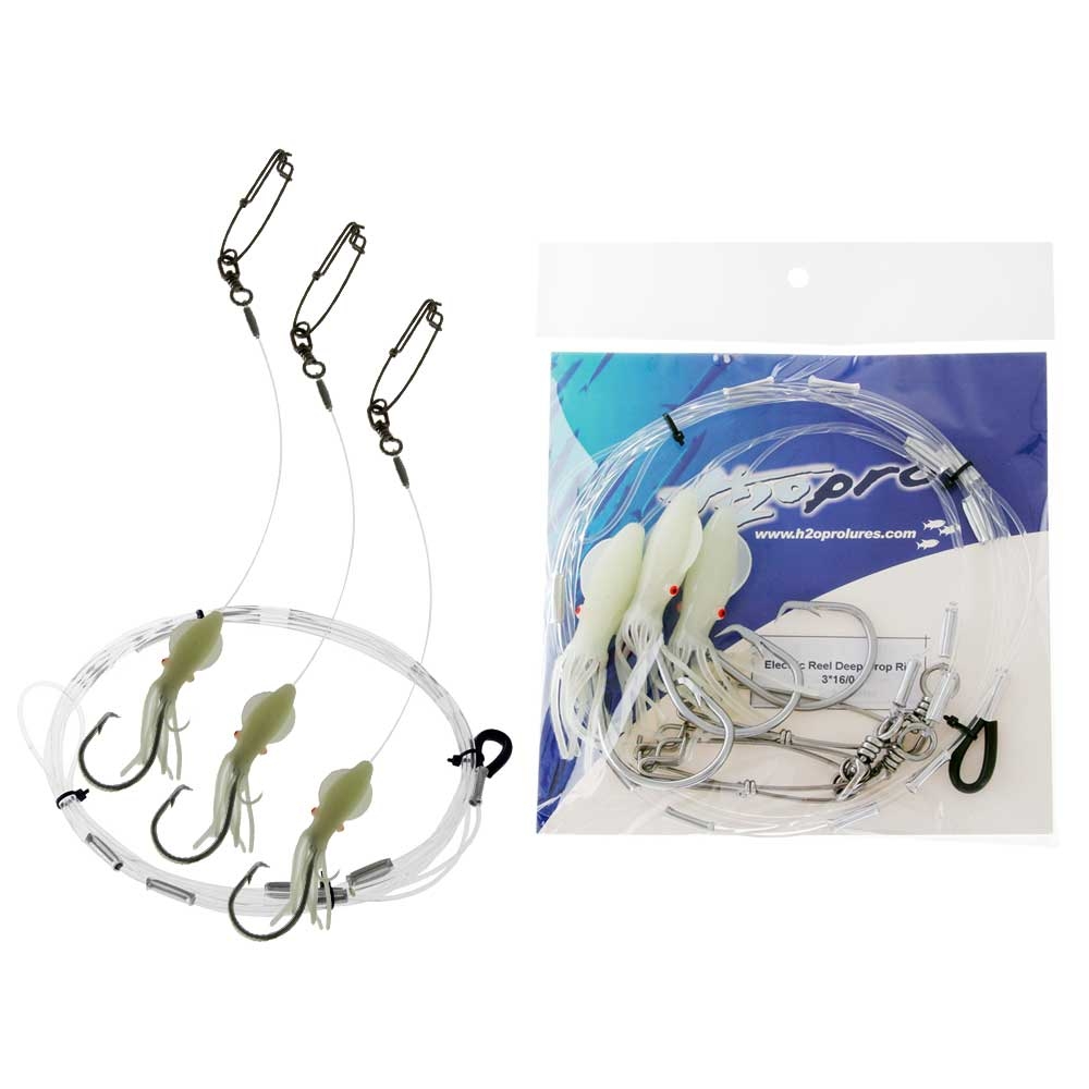 H2O Pro 3-Hook Electric Deep Dropper Rig 16/0 with Shark Clip on Spool