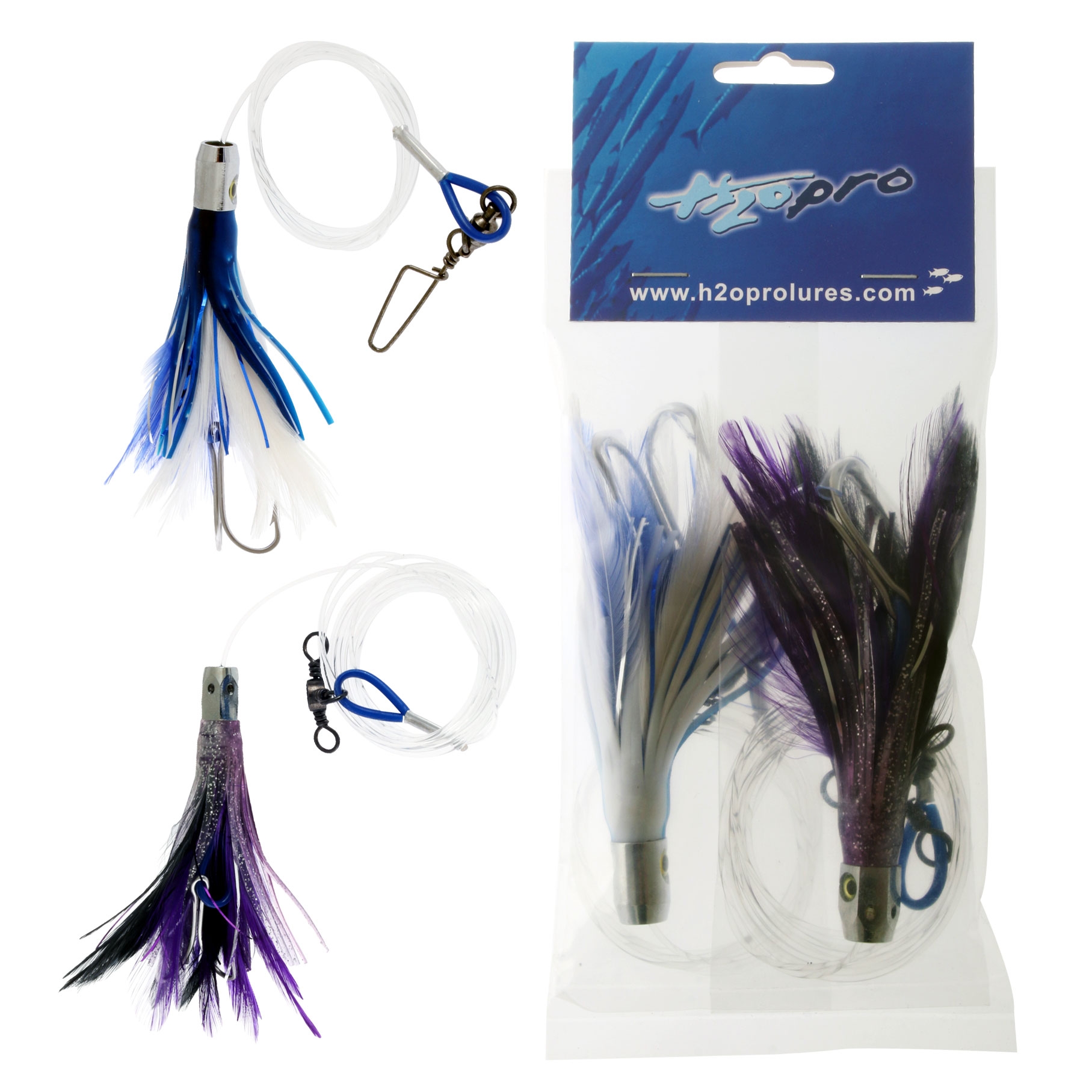 H2O Pro Twin Jet Tuna Lure Rigged Purple and Blue White