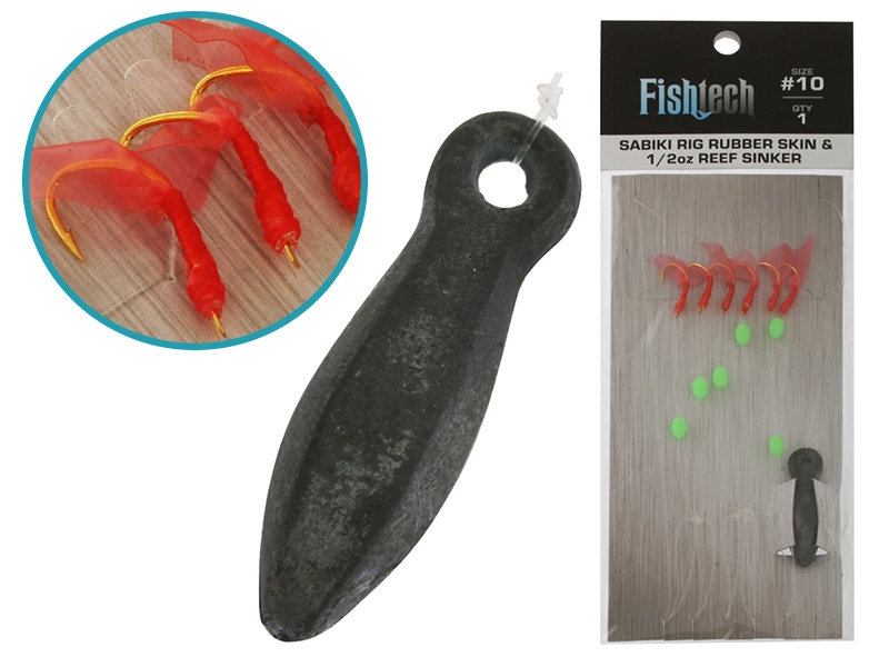 Fishtech Super Sabiki Rig Rubber Skin 1/2oz Reef Sinker Size 10