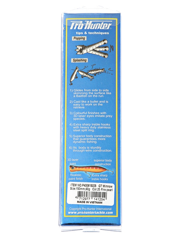 Pro Hunter GT Minnow Stickbait 150mm 60g Fire Pearl