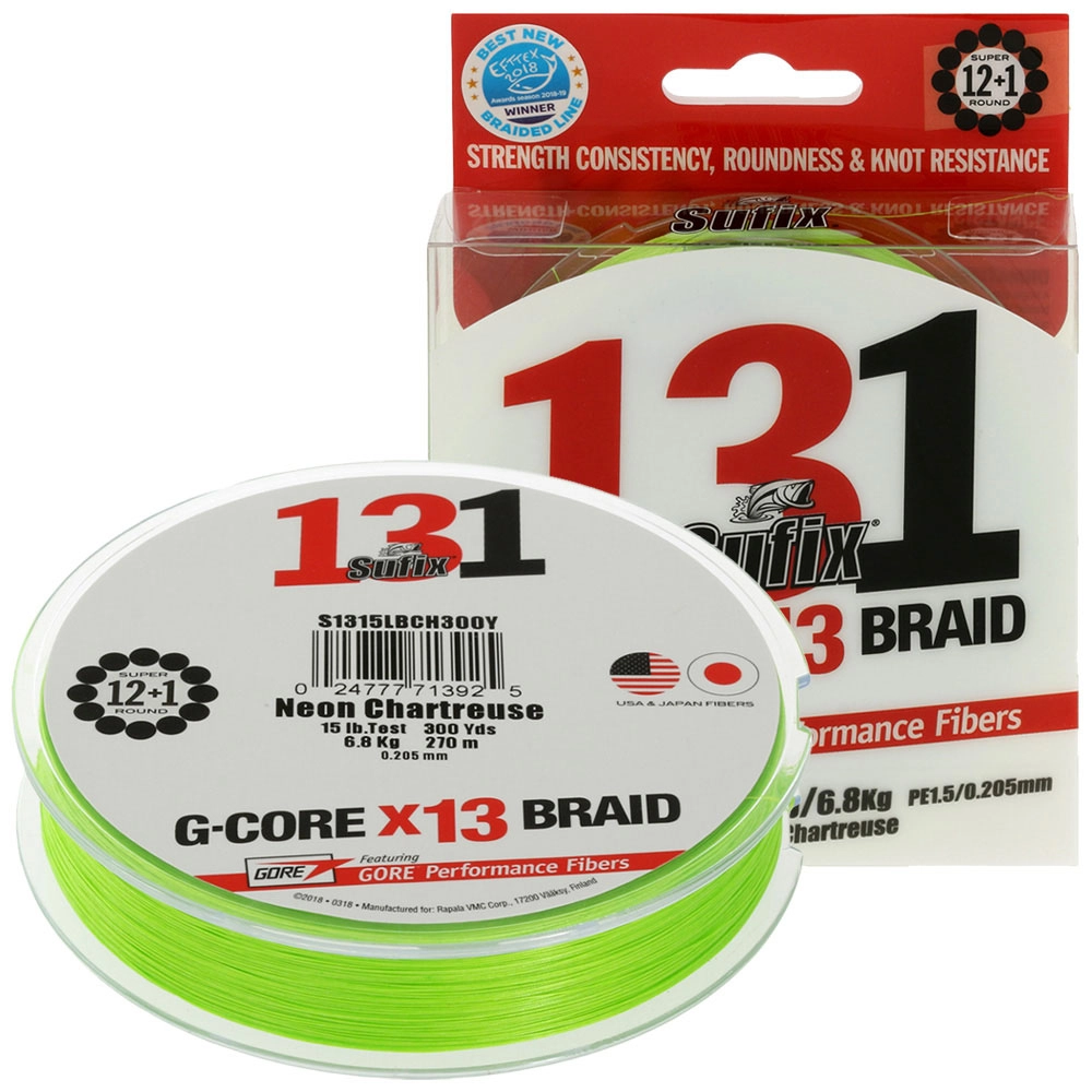 Sufix 131 G-CORE X13 Braid Neon Chartreuse 300yd 15lb Sufix 131 G-CORE X13 Braid Neon Chartreuse 300yd 15lb