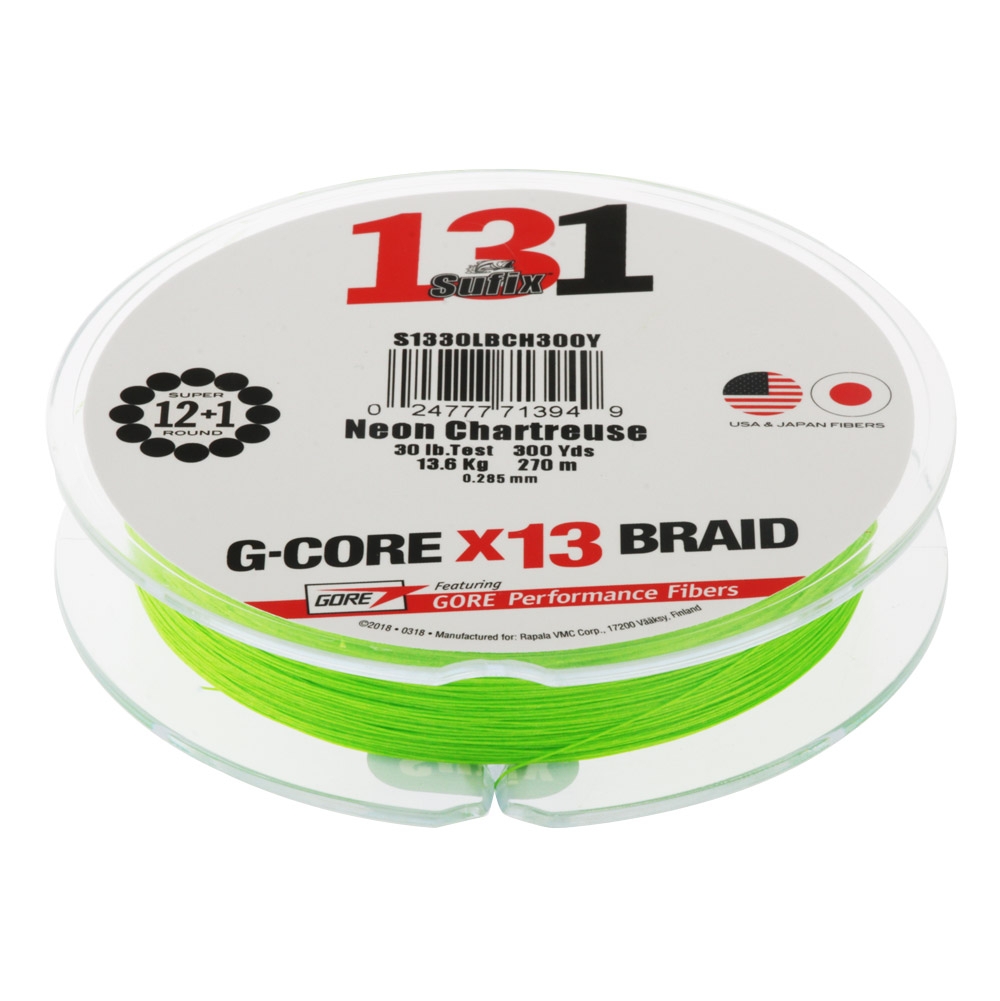 Sufix 131 G-CORE X13 Braid Neon Chartreuse 300yd 30lb