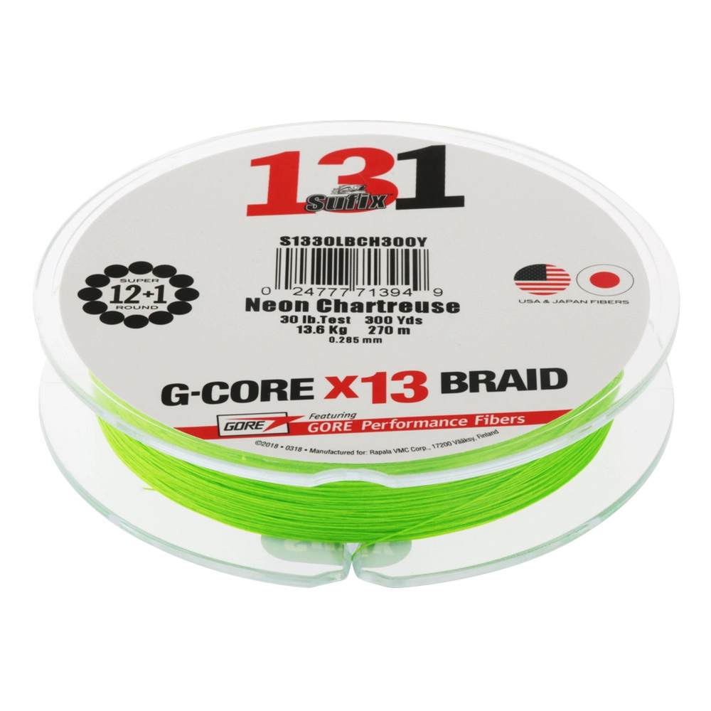 Sufix 131 G-CORE X13 Braid Neon Chartreuse 300yd 30lb Sufix 131 G-CORE X13 Braid Neon Chartreuse 300yd 30lb