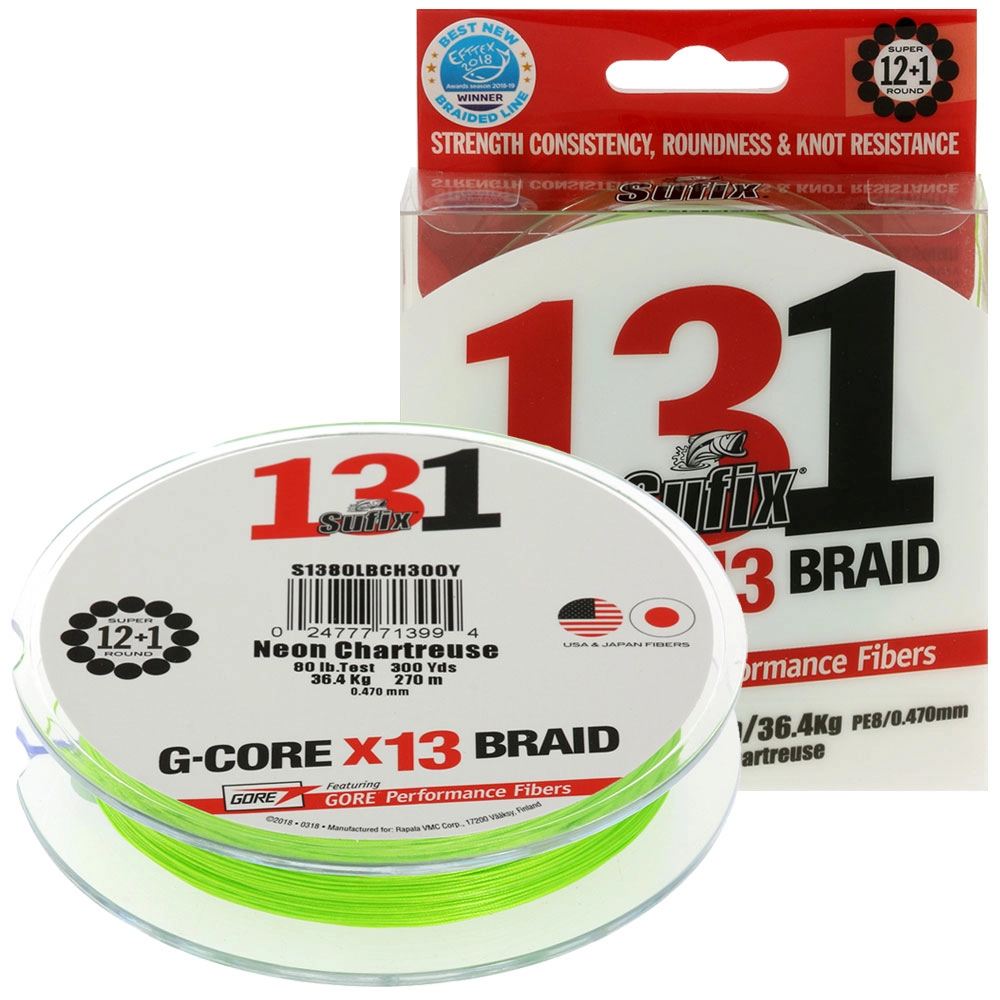 Sufix 131 G-CORE X13 Braid Neon Chartreuse 300yd 80lb Sufix 131 G-CORE X13 Braid Neon Chartreuse 300yd 80lb