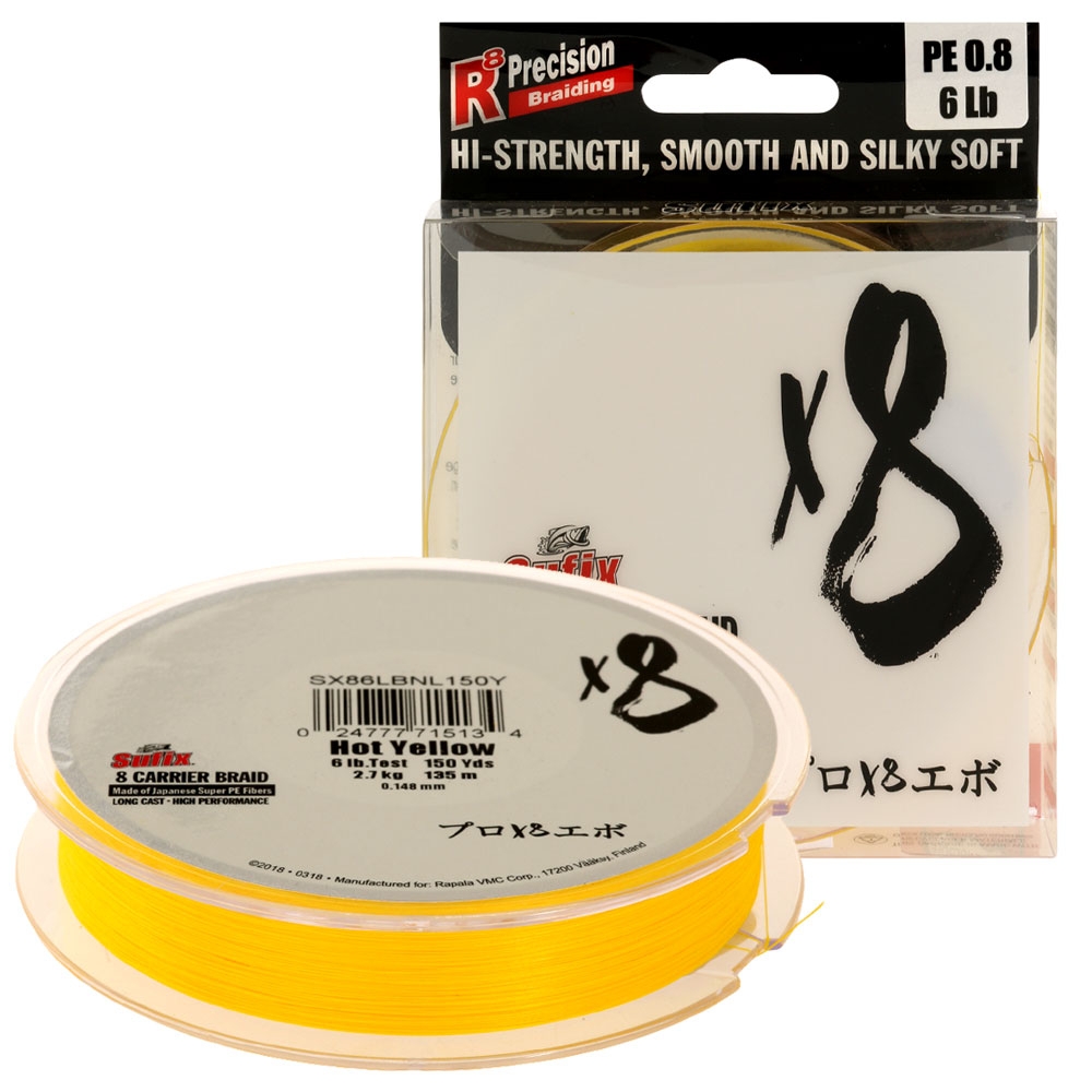Sufix X8 8 Carrier Braid Neon Yellow 150yd 6lb