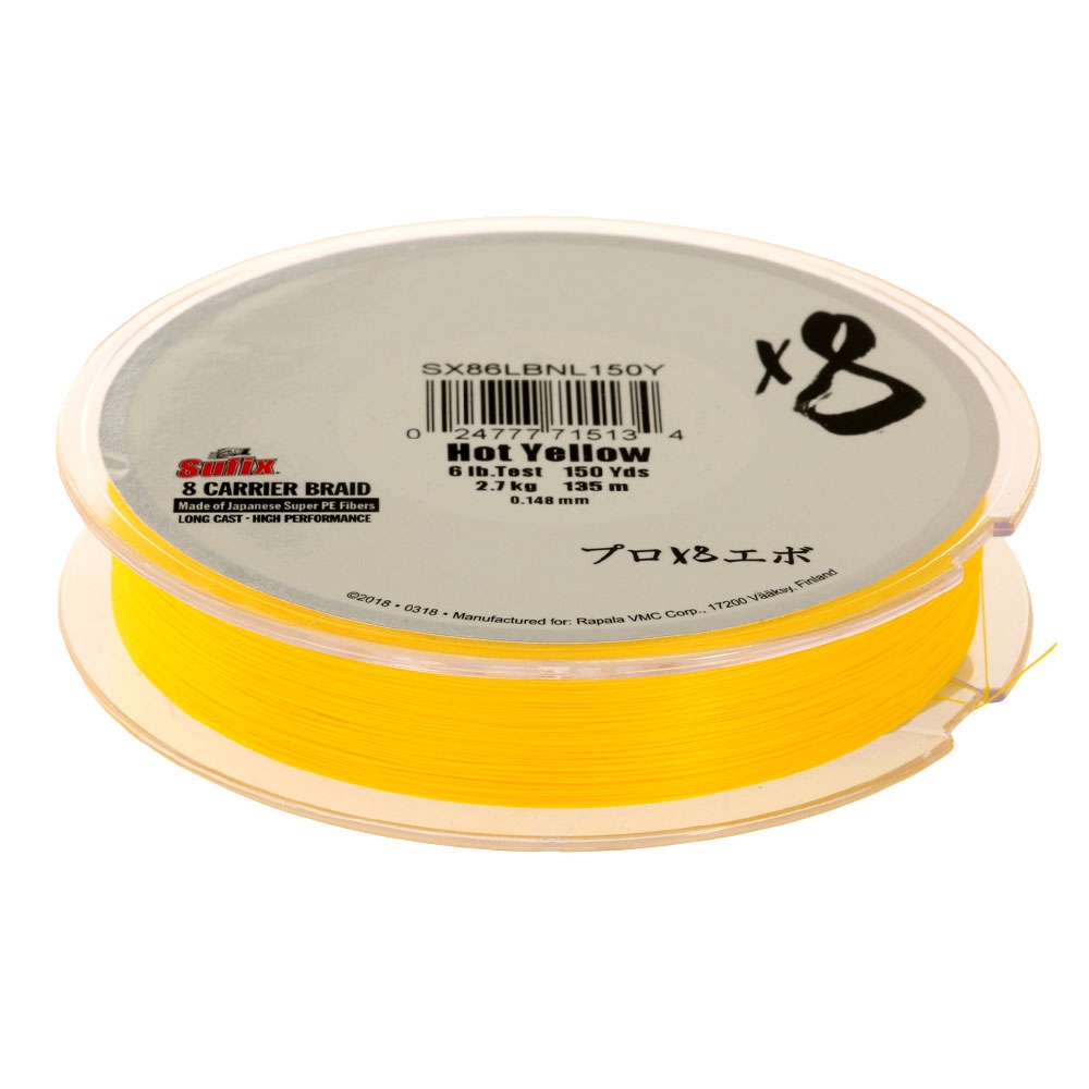 Sufix X8 8 Carrier Braid Neon Yellow 150yd 6lb